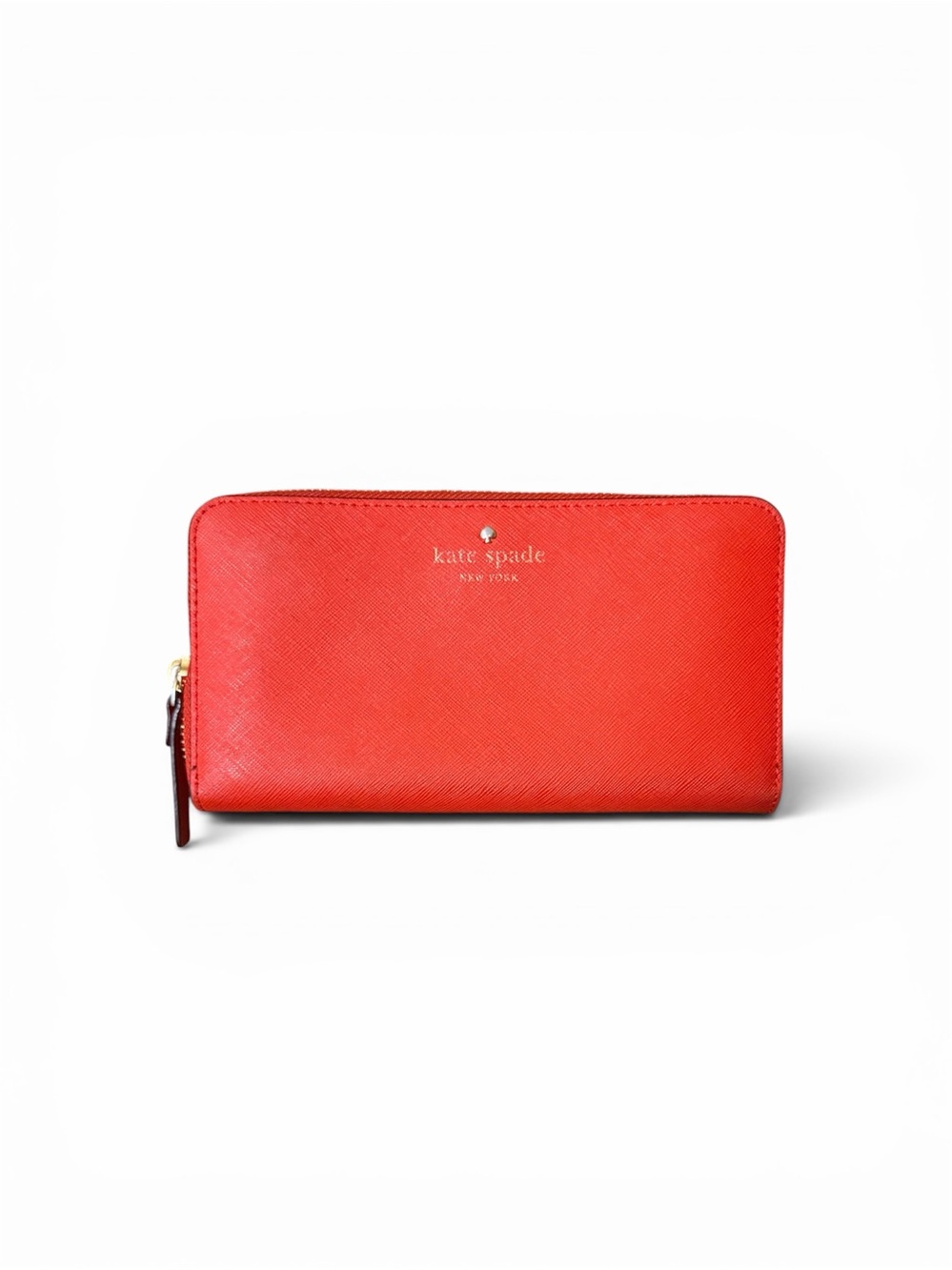 kate spade red full size zip-around continental wallet with gold logo